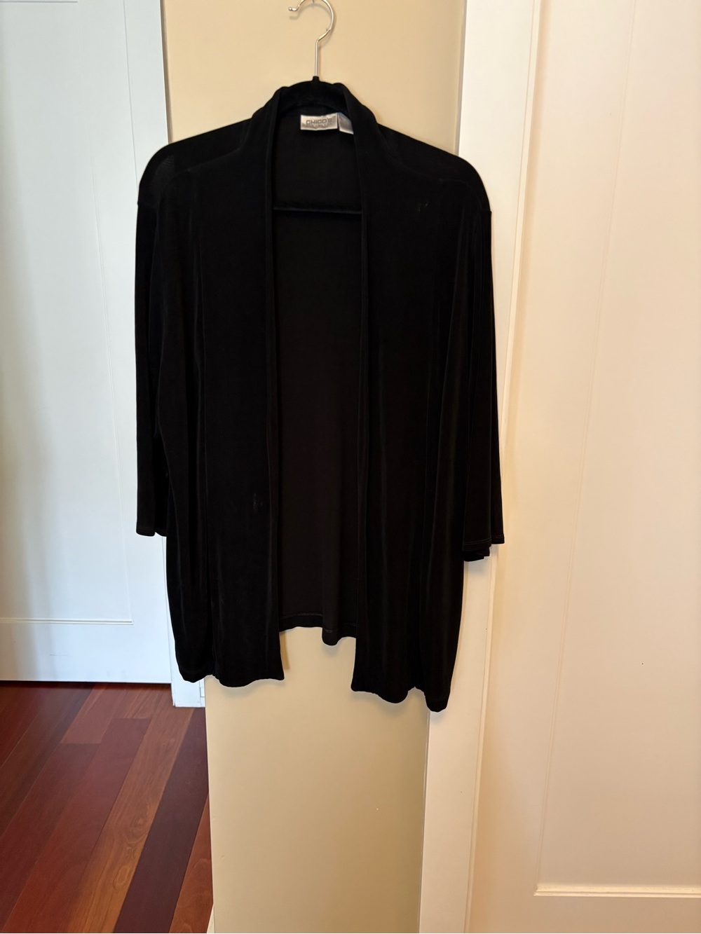 Chico's Black Open-Front Draped Cardigan